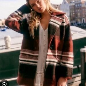 Free People Henri Wool Stripe Coat  Oversized Medium